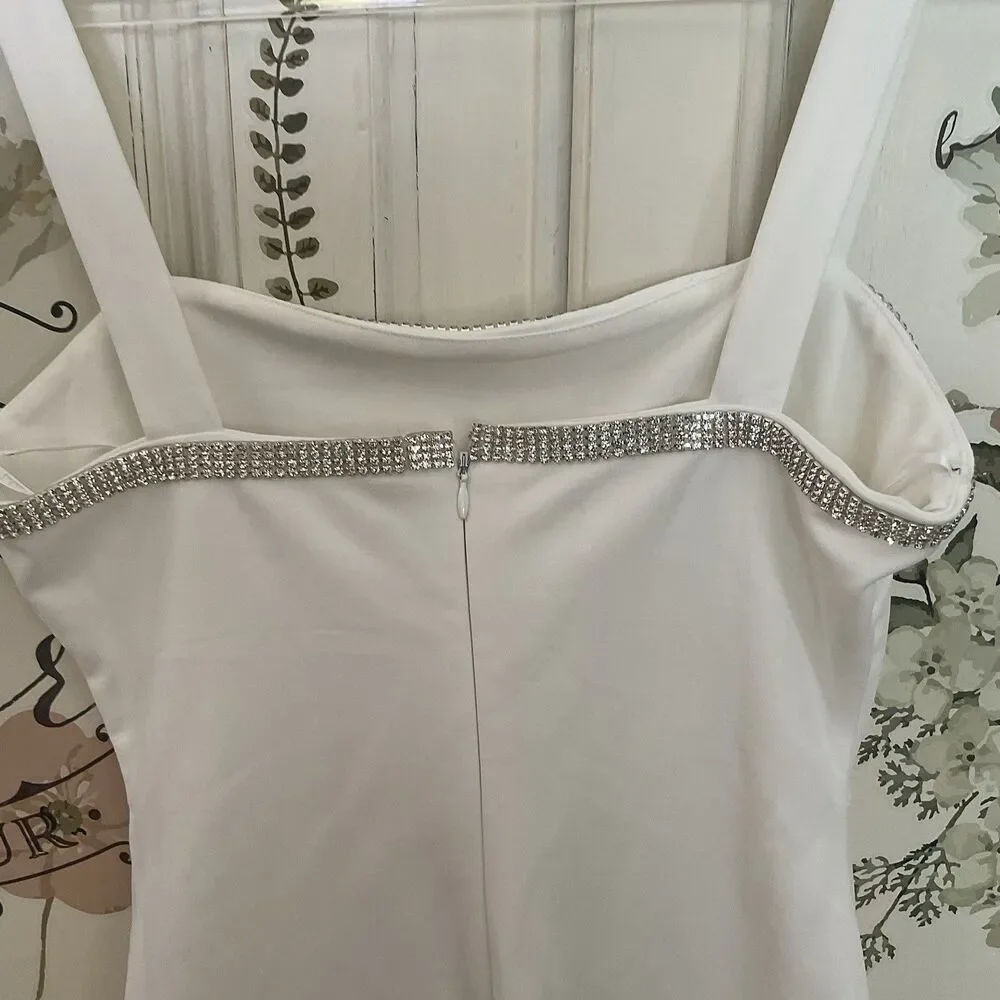 Lulus Glowing Allure Dress White Mini Bodycon Rhinestone Size S - Picture 9 of 12